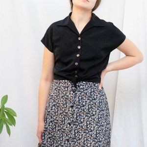 90s vintage tie front black crop top size small